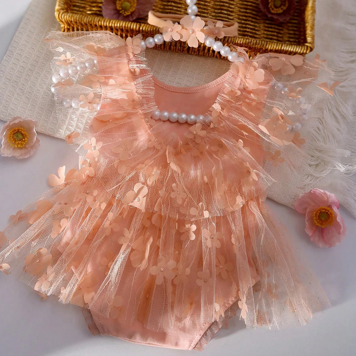 KMK - Embroidery Flower Romper Sets