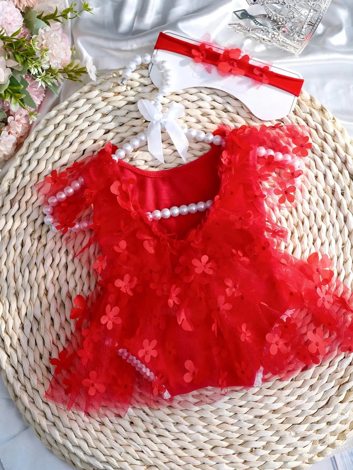KMK - Embroidery Flower Romper Sets
