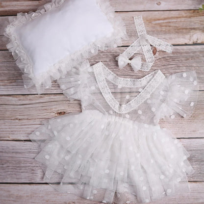 KMK -  3 Piece White Lace Romper Set