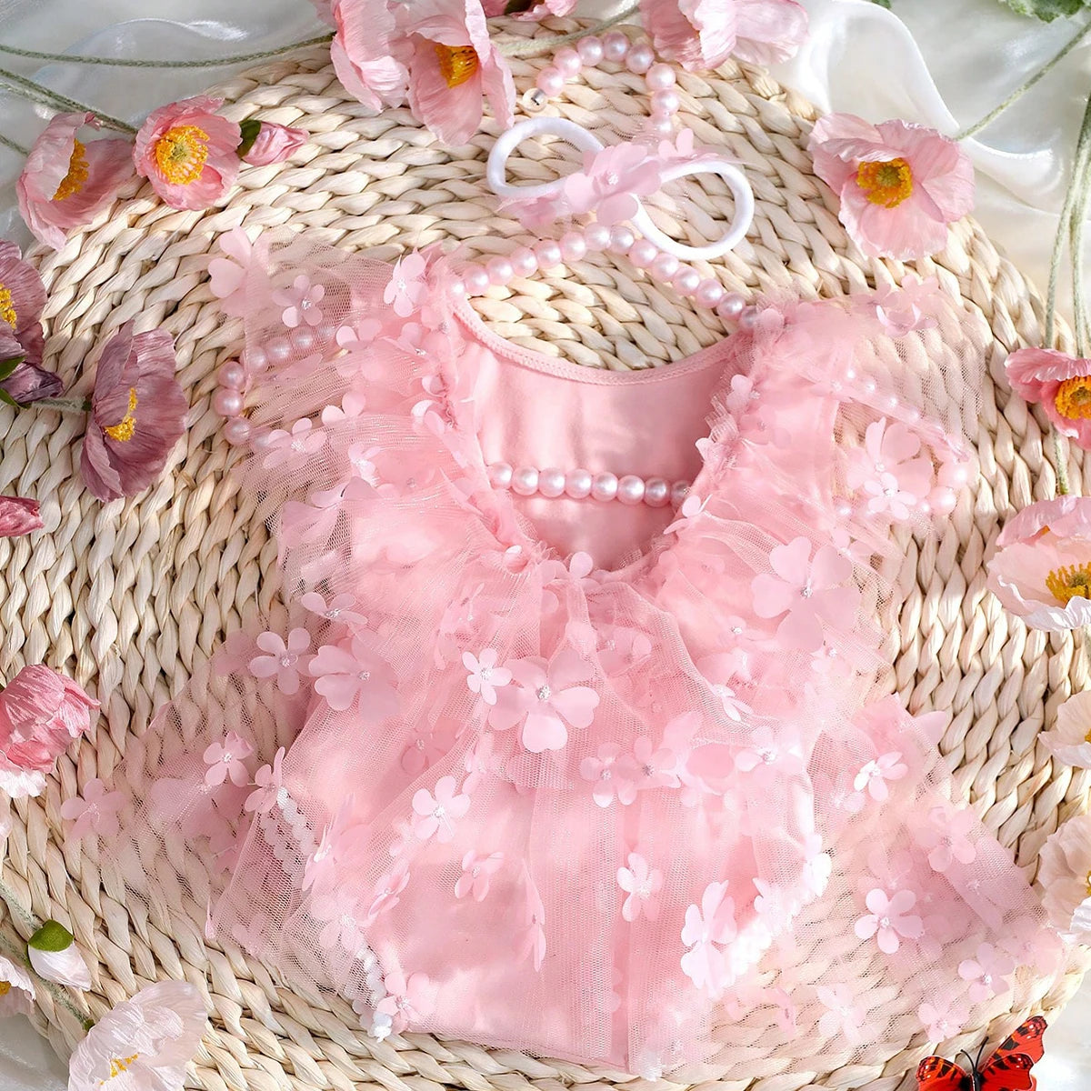 KMK - Embroidery Flower Romper Sets