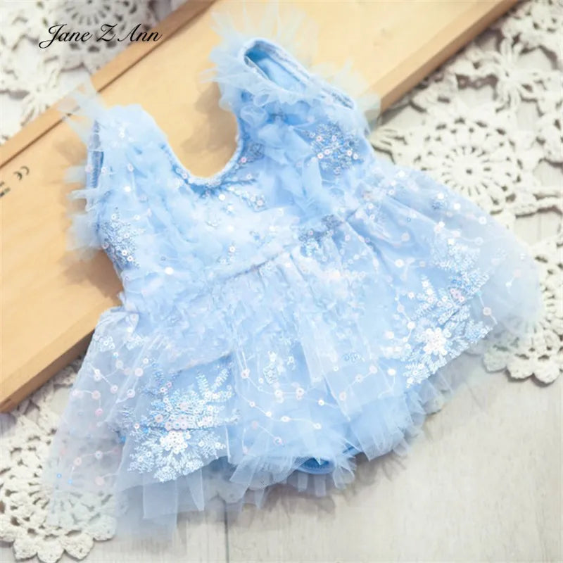 KMK -  Blue Snowflake Embroidery Dress
