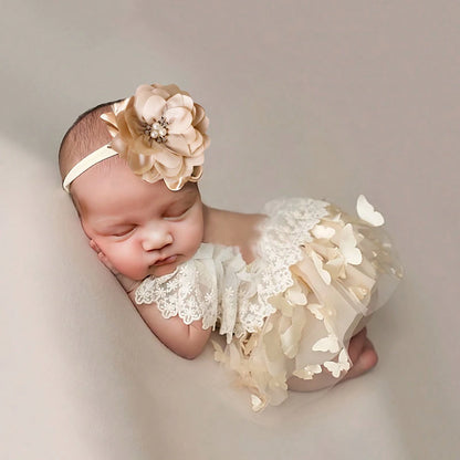 KMK - Cream Lace Butterfly Romper Set