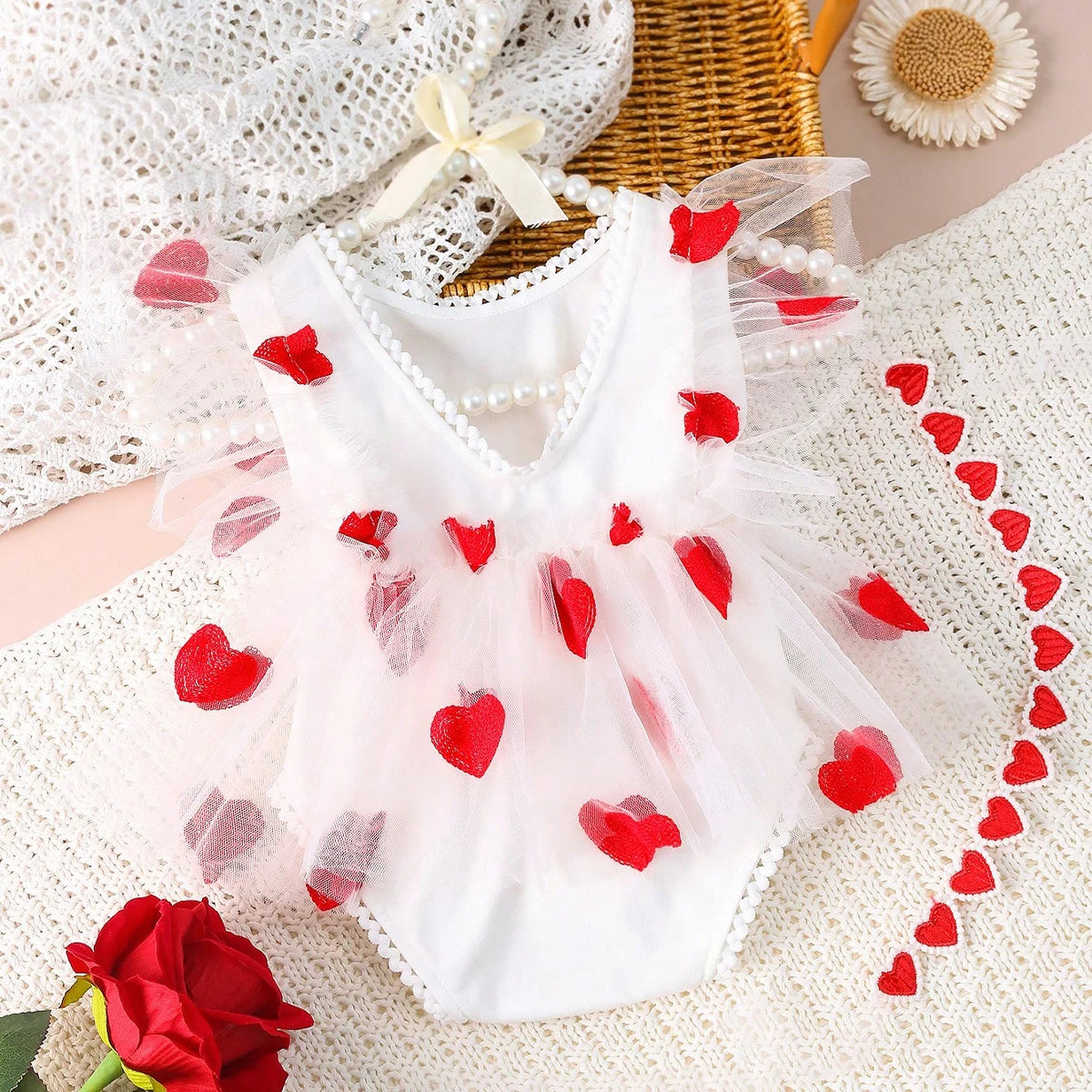 KMK - Hearts Embroidery Romper + Headband (3 colours)