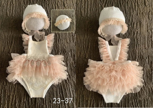 KMK Newborn 3-Piece Outfit Set in Peach, including romper, bonnet, and wrap