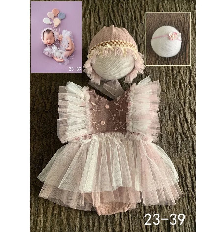 KMK Newborn 3-Piece Outfit Set in Plum, including romper, bonnet, and wrap