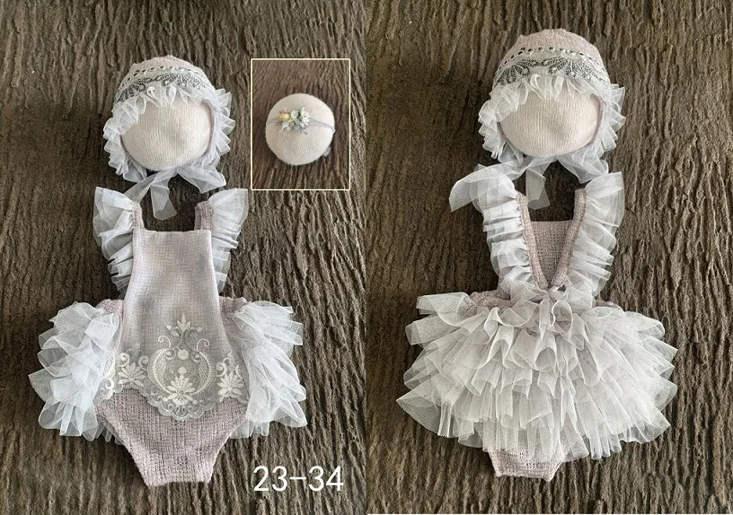 KMK Newborn 3-Piece Outfit Set in Silver, including romper, bonnet, and wrap
